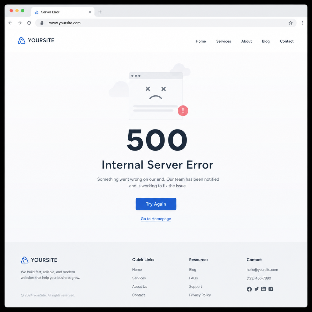 Internal Server Error — means something went wrong on the web server that hosts the site, but the server can’t tell the browser exactly what failed. Ninja Chop can fix it.